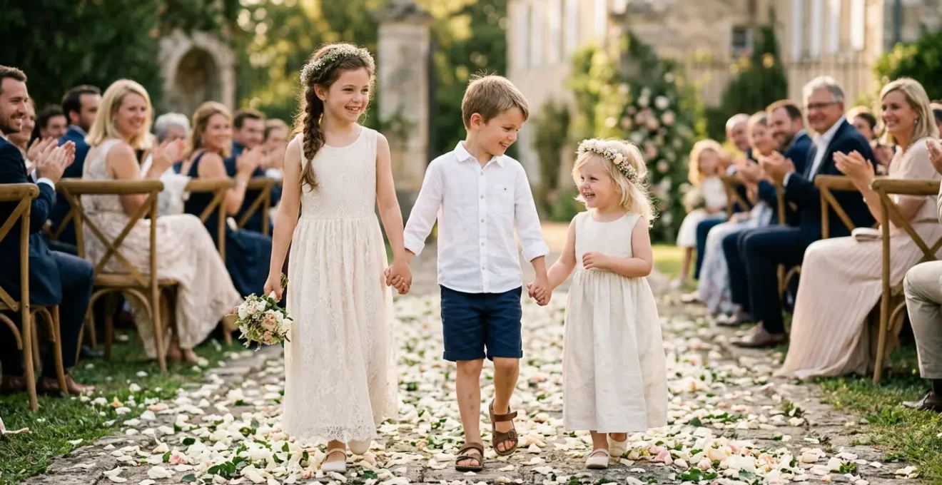 Cortège d'enfants lors d'un mariage élégant en France