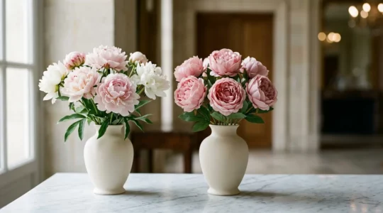 Composition florale mixte alliant fleurs naturelles et artificielles pour décoration de mariage élégant