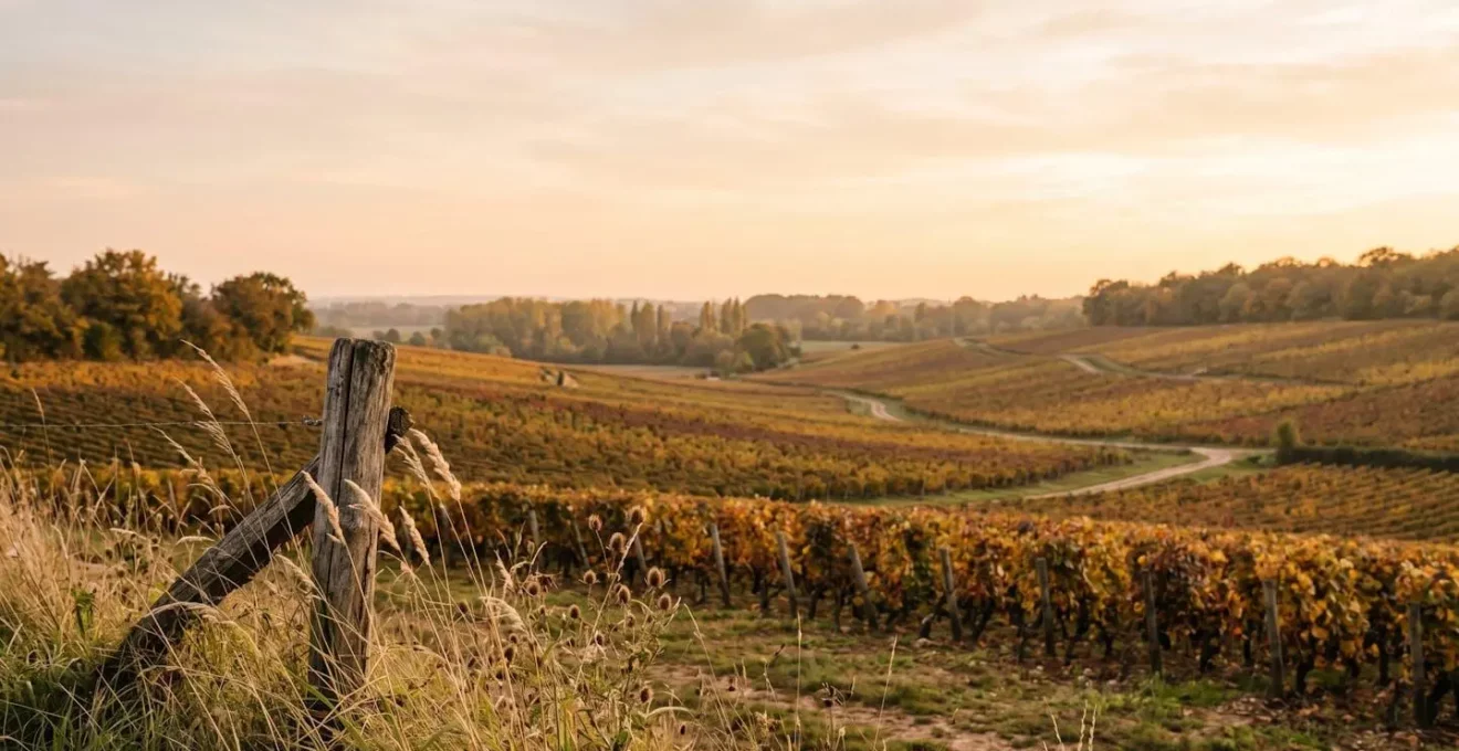 Lumière dorée de fin d'après-midi sur un paysage champêtre français en automne