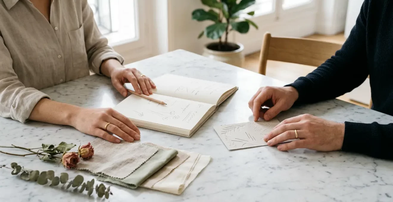 Couple utilisant une tablette pour organiser leur mariage de manière efficace
