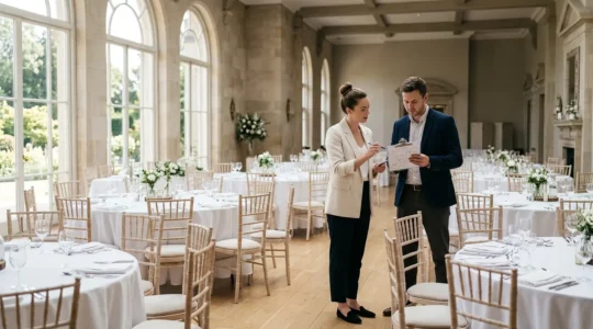 Organisation méticuleuse de la location de matériel de mariage avec calcul précis des quantités