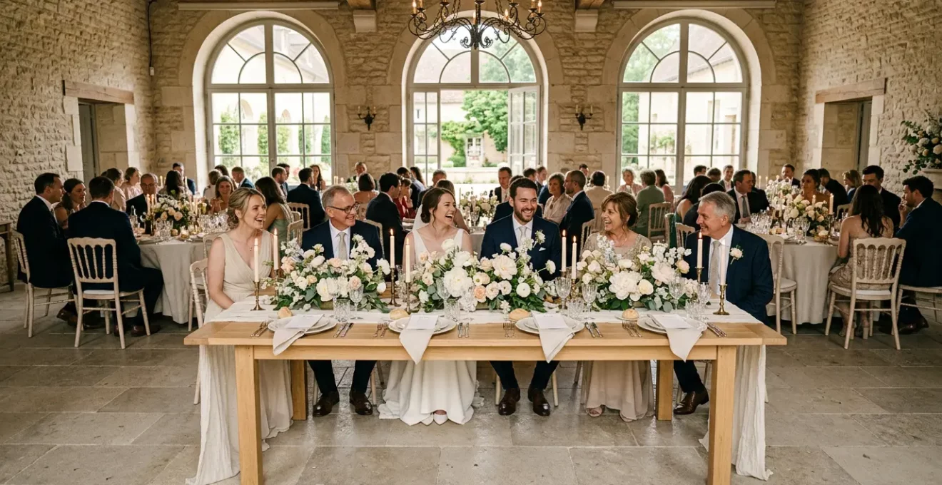 Table d'honneur de mariage élégante créant une atmosphère conviviale en France